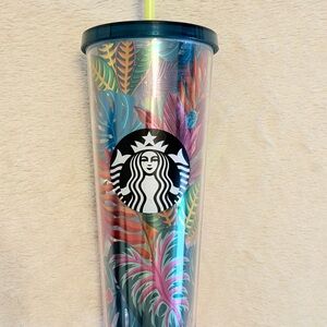 Starbucks Vibrant Leaf Pattern Tumbler with Straw Cold Cup
